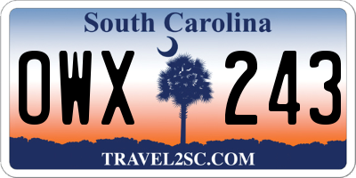 SC license plate OWX243