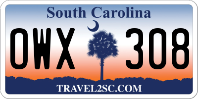 SC license plate OWX308
