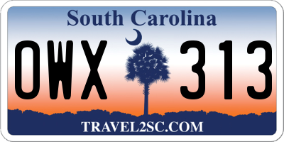 SC license plate OWX313