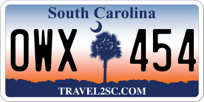 SC license plate OWX454