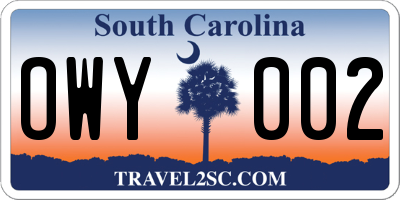SC license plate OWY002