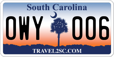 SC license plate OWY006