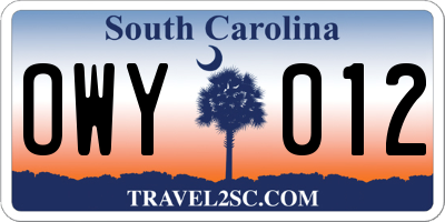 SC license plate OWY012