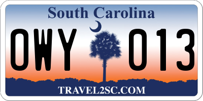 SC license plate OWY013