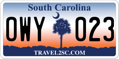 SC license plate OWY023