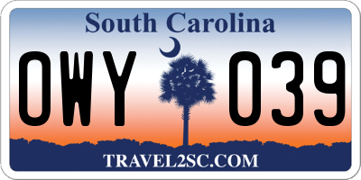 SC license plate OWY039