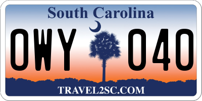 SC license plate OWY040