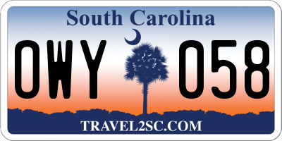 SC license plate OWY058