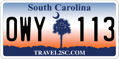 SC license plate OWY113