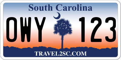 SC license plate OWY123