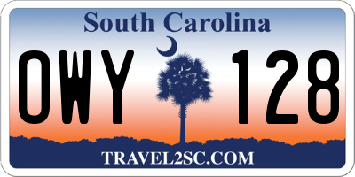 SC license plate OWY128
