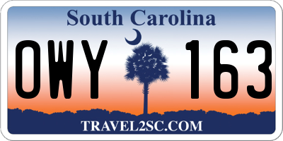 SC license plate OWY163