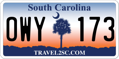 SC license plate OWY173