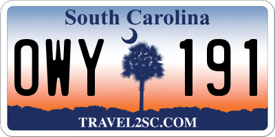 SC license plate OWY191