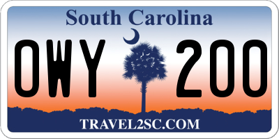 SC license plate OWY200