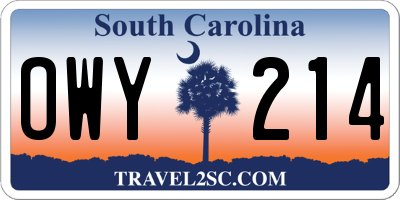 SC license plate OWY214