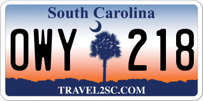 SC license plate OWY218