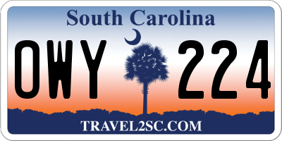 SC license plate OWY224