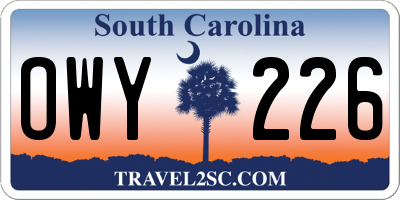 SC license plate OWY226