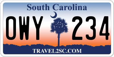SC license plate OWY234