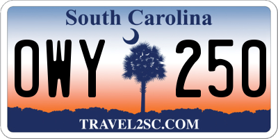 SC license plate OWY250