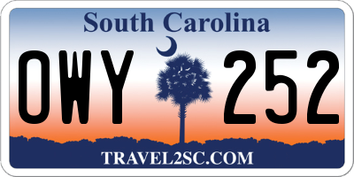 SC license plate OWY252