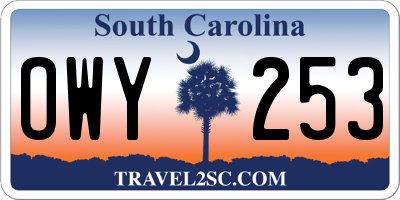 SC license plate OWY253