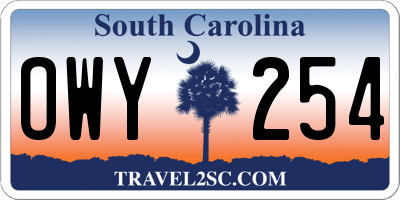 SC license plate OWY254