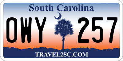 SC license plate OWY257