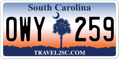 SC license plate OWY259