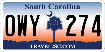 SC license plate OWY274