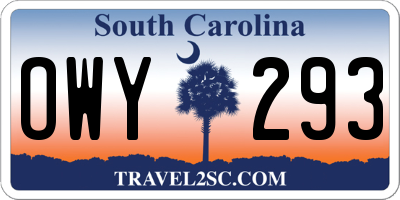 SC license plate OWY293
