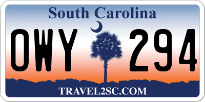 SC license plate OWY294