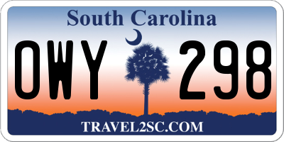 SC license plate OWY298