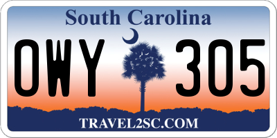 SC license plate OWY305