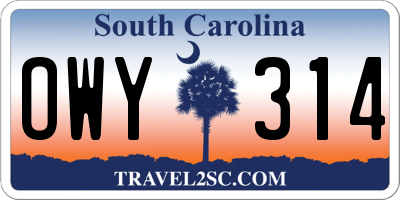 SC license plate OWY314