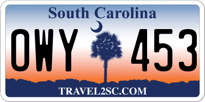 SC license plate OWY453