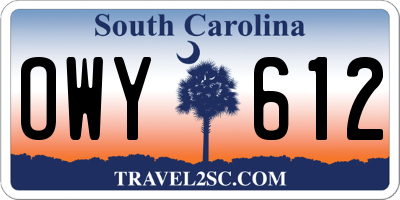 SC license plate OWY612