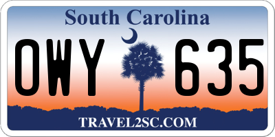 SC license plate OWY635