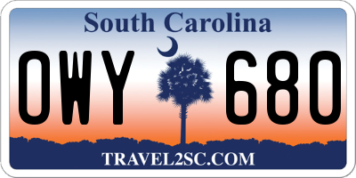 SC license plate OWY680