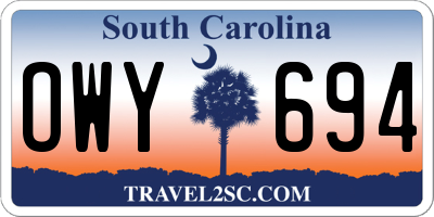 SC license plate OWY694