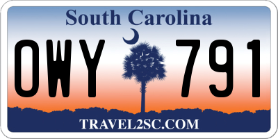 SC license plate OWY791