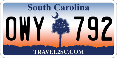SC license plate OWY792