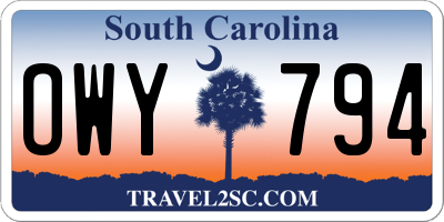 SC license plate OWY794