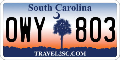 SC license plate OWY803