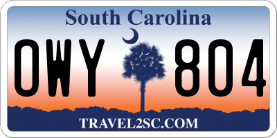 SC license plate OWY804