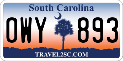 SC license plate OWY893