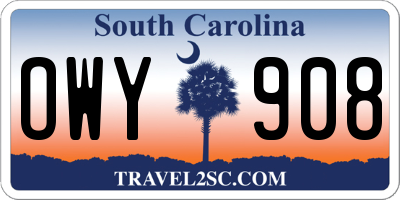 SC license plate OWY908