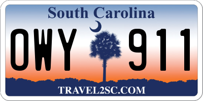 SC license plate OWY911