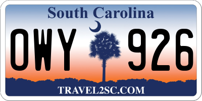 SC license plate OWY926